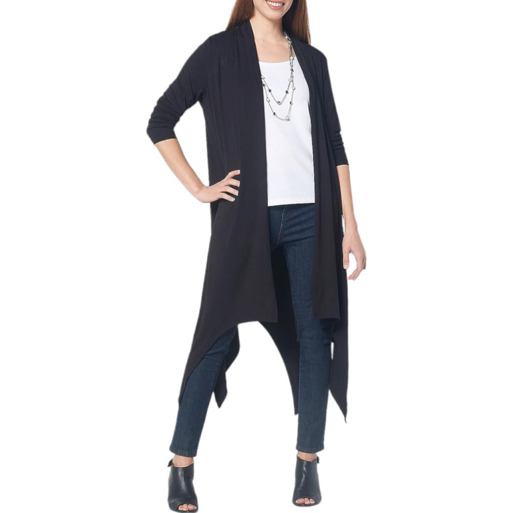Truth + Style Jersey Midi Duster w/ Sharkbite Hem Black - Regular